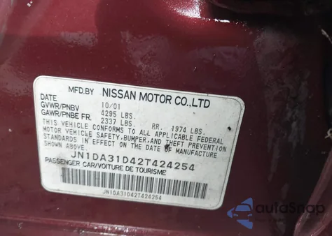 2002 Nissan Maxima Se from USA, damaged, VIN JN1DA31D42T424254